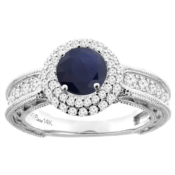 1.55 CTW Blue Sapphire & Diamond Ring 14K White Gold - REF-155K3W