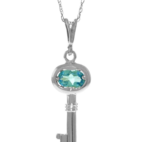 Genuine 0.50 ctw Blue Topaz Necklace 14KT White Gold - REF-32F8Z