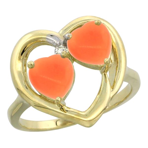 0.01 CTW Diamond & Natural Coral Ring 14K Yellow Gold - REF-33W2F