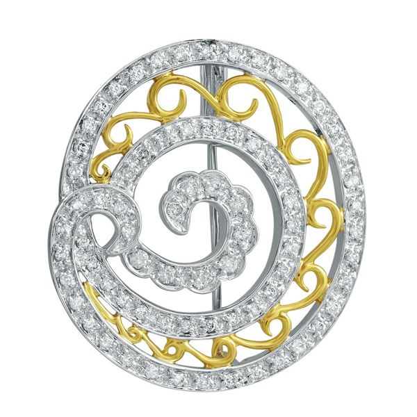 Natural 0.66 CTW Diamond Brooch 14K Two Tone Yellow Gold - REF-124M2F