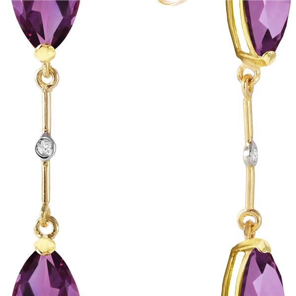 Genuine 6.01 ctw Amethyst & Diamond Earrings 14KT Yellow Gold - REF-42P4H