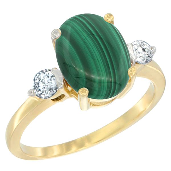 2.95 CTW Malachite & Diamond Ring 14K Yellow Gold - REF-66V8R