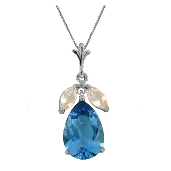 Genuine 6.5 ctw Blue Topaz & White Topaz Necklace 14KT White Gold - REF-38Y2F