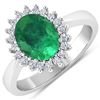 Image 1 : Natural 2.39 CTW Zambian Emerald & Diamond Ring 14K White Gold - REF-51H2M