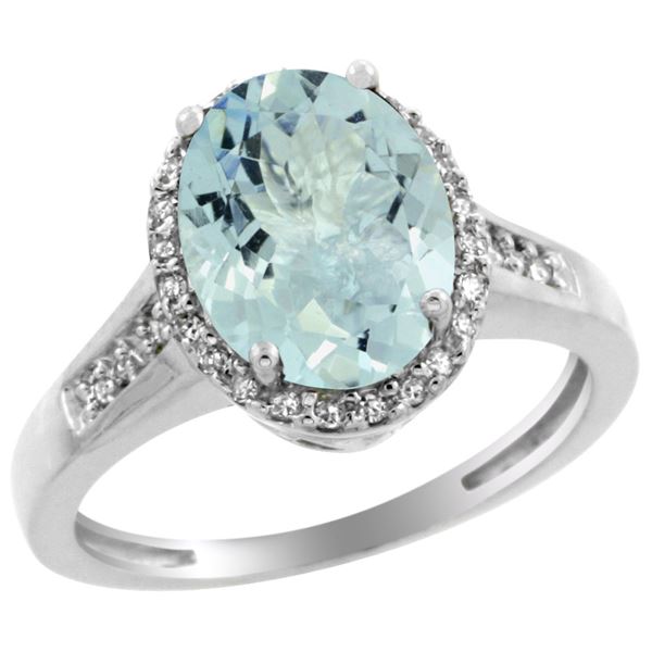 2.60 CTW Aquamarine & Diamond Ring 14K White Gold - REF-55M2K