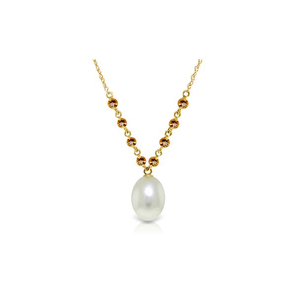 Genuine 5 ctw Pearl & Citrine Necklace 14KT Yellow Gold - REF-25R4P