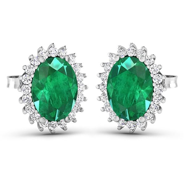 Natural 2.46 CTW Zambian Emerald & Diamond Earrings 14K White Gold - REF-49M3T