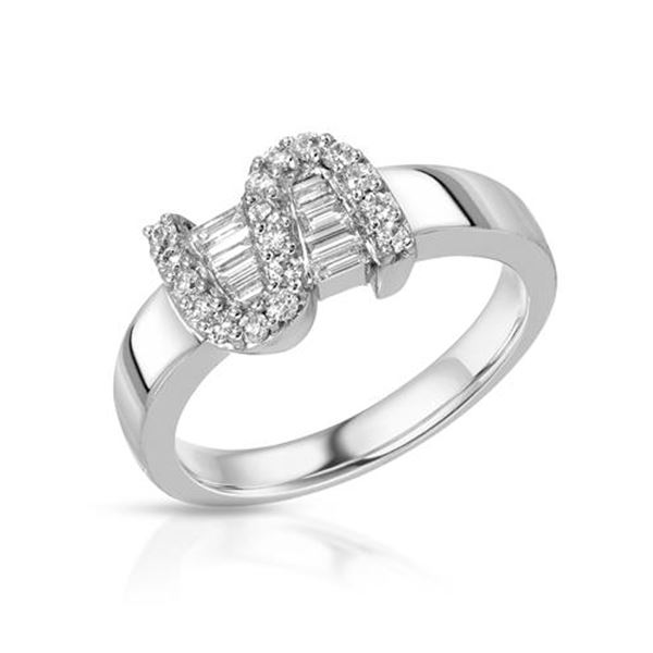 Natural 0.38 CTW Diamond & Baguette Ring 18K White Gold - REF-85M5F