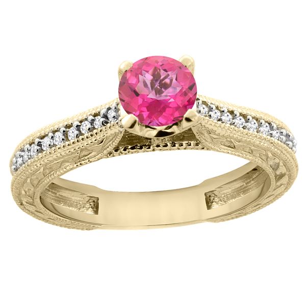 0.71 CTW Pink Topaz & Diamond Ring 14K Yellow Gold - REF-53R2H