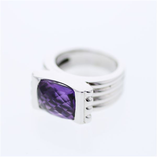 Natural 5.23 CTW Amethyst Ring 14K White Gold - REF-86Y4N