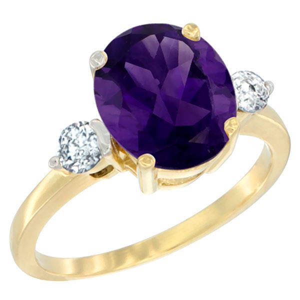 2.60 CTW Amethyst & Diamond Ring 10K Yellow Gold - REF-62H2M