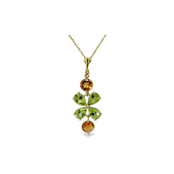 Genuine 3.15 ctw Peridot & Citrine Necklace 14KT Yellow Gold - REF-30F3Z