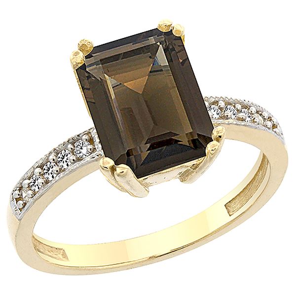 3.70 CTW Quartz & Diamond Ring 14K Yellow Gold - REF-40F2N