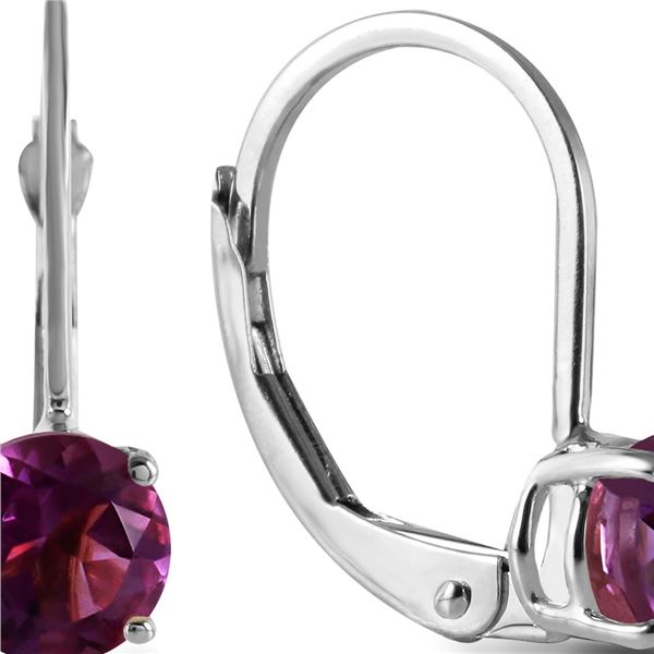 Genuine 1.20 ctw Amethyst Earrings 14KT White Gold - REF-23P2H