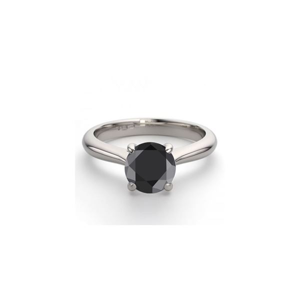 14K White Gold 0.83 ctw Black Diamond Solitaire Ring - REF-43W4K