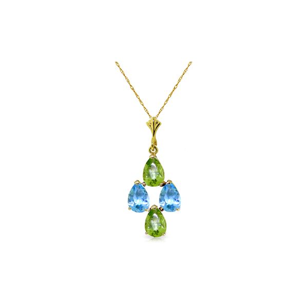 Genuine 1.50 ctw Blue Topaz & Peridot Necklace 14KT Yellow Gold - REF-20F4Z