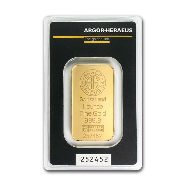 Genuine 1 oz 0.9999 Fine Gold Bar - Argor-Heraeus