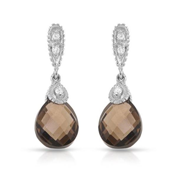 Natural 4.86 CTW Smoky Topaz & Diamond Earrings 14K White Gold - REF-35M3F