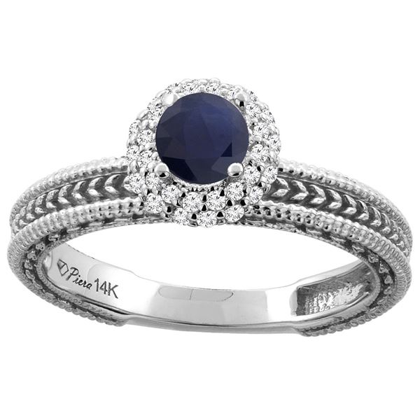 0.85 CTW Blue Sapphire & Diamond Ring 14K White Gold - REF-63R9H