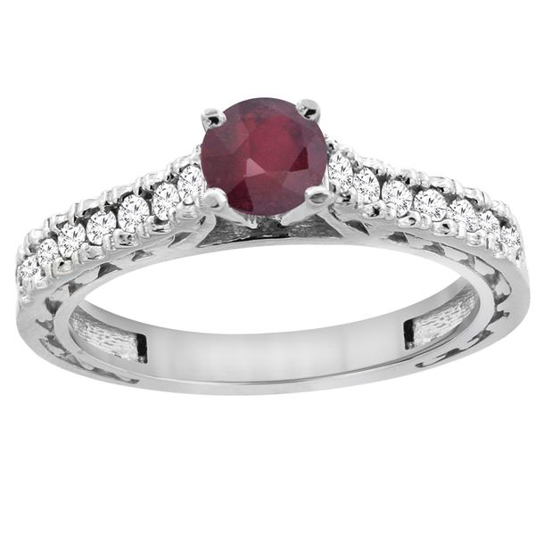 0.90 CTW Ruby & Diamond Ring 14K White Gold - REF-62Y7V