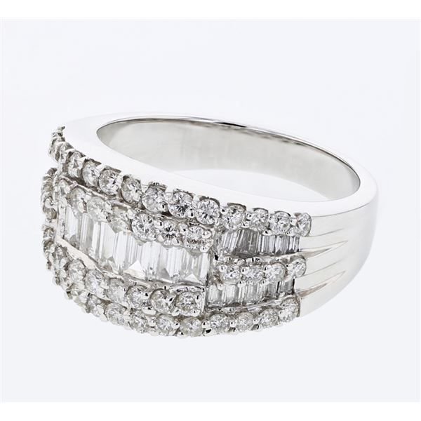 Natural 1.53 CTW Diamond & Baguette Ring 18K White Gold - REF-223Y2N