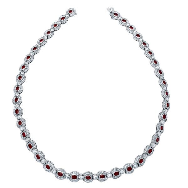 Natural 17.76 CTW Ruby & Diamond Necklace 14K White Gold - REF-951M3F