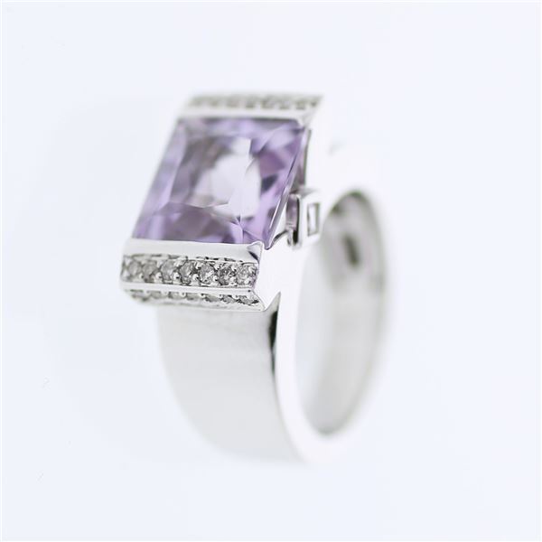 Natural 5.68 CTW Amethyst & Diamond Ring 14K White Gold - REF-78Y3N
