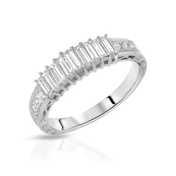 Natural 0.91 CTW Baguette & Diamond Band Ring Platinum - REF-190R8K