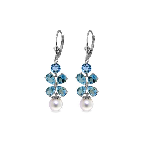 Genuine 6.28 ctw Blue Topaz & Pearl Earrings 14KT White Gold - REF-49M8T