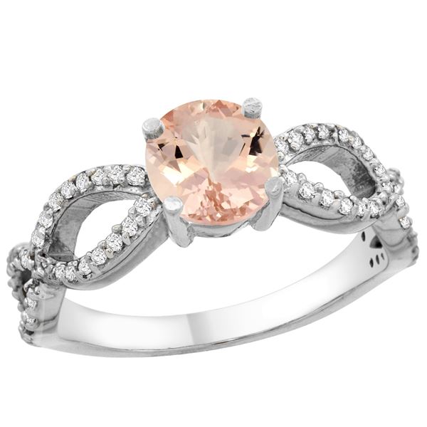 0.95 CTW Morganite & Diamond Ring 14K White Gold - REF-53F3N