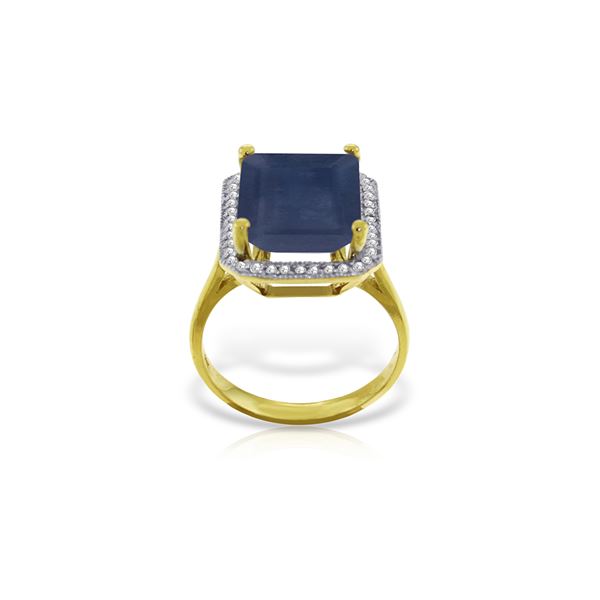 Genuine 6.6 ctw Sapphire & Diamond Ring 14KT Yellow Gold - REF-114X8M