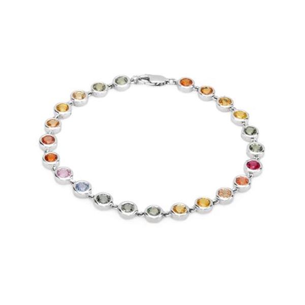 Natural 7.25 CTW Multi-Sapphire Bracelet 14K White Gold - REF-127Y8N