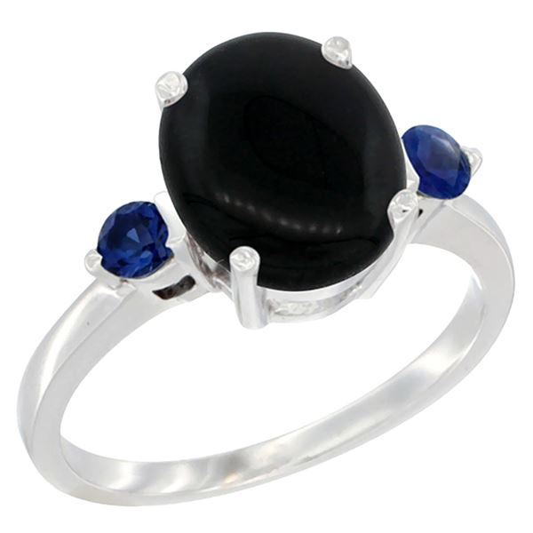 1.79 CTW Onyx & Blue Sapphire Ring 10K White Gold - REF-22W4F