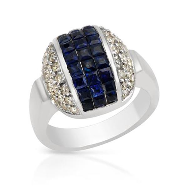 Natural 2.18 CTW Sapphire & Diamond Ring 18K White Gold - REF-267H3W