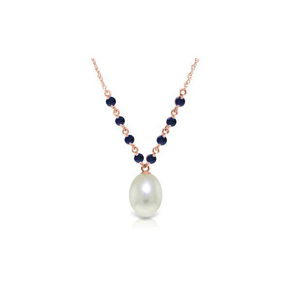 Genuine 5 ctw Pearl & Sapphire Necklace 14KT Rose Gold - REF-28N4R