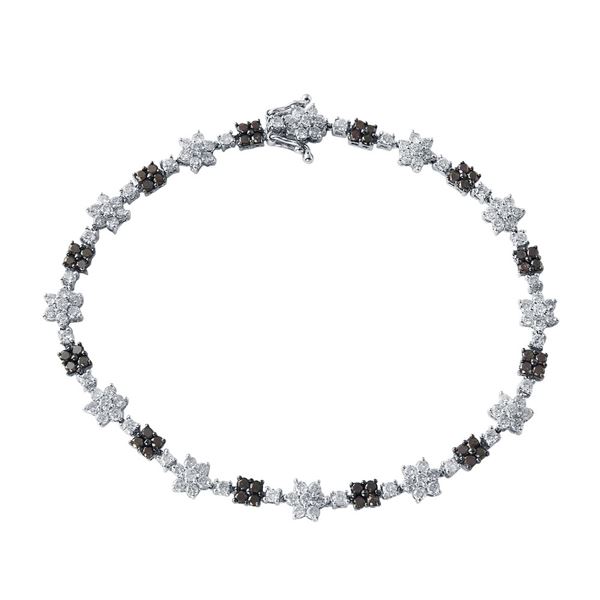 Natural 2.92 CTW Diamond & Black Round Diamond Bracelet 14K White Gold - REF-167X4T