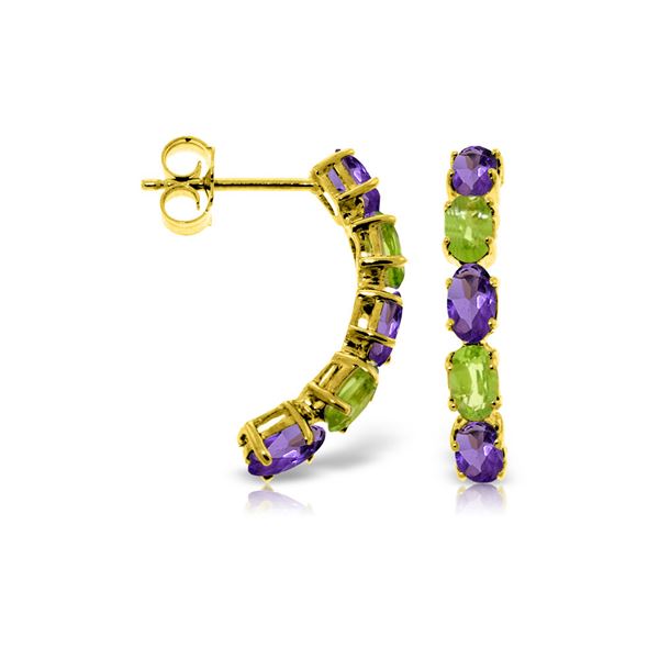 Genuine 2.5 ctw Amethyst & Peridot Earrings 14KT Yellow Gold - REF-37K4V