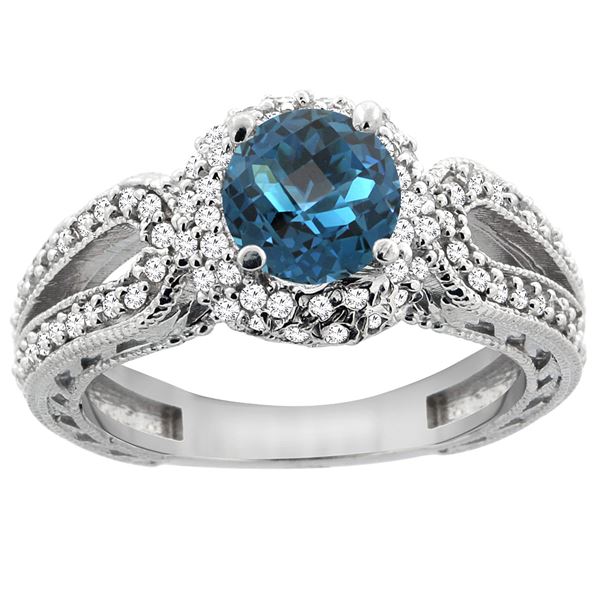 1.50 CTW London Blue Topaz & Diamond Ring 14K White Gold - REF-87R3H