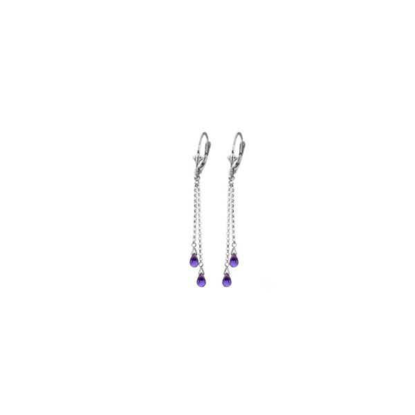 Genuine 2.5 ctw Amethyst Earrings 14KT White Gold - REF-29R7P