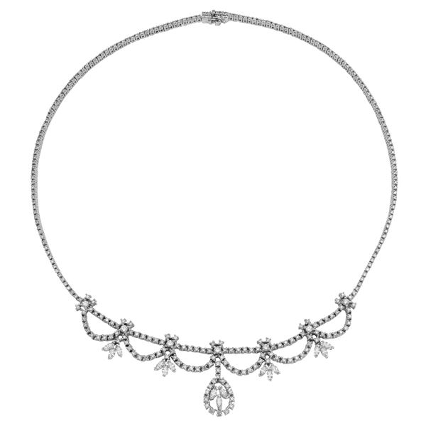 Natural 5.49 CTW Diamond & Marquise Necklace 14K White Gold - REF-574H2W