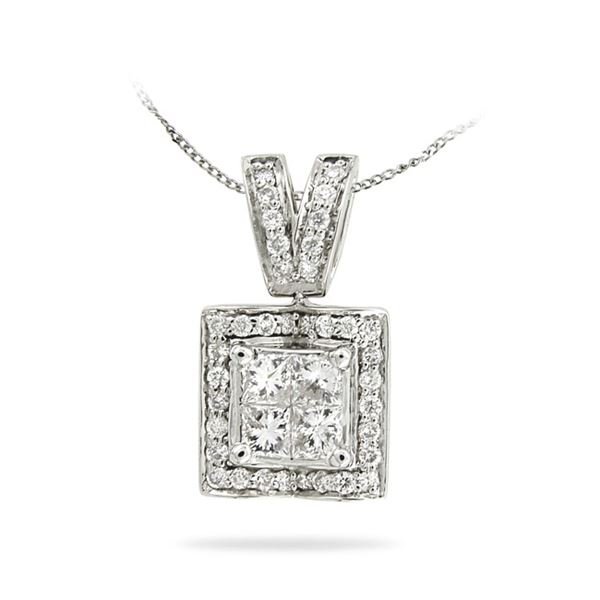 Natural 0.75 CTW Princess Diamond Necklace 14K White Gold - REF-125Y3N