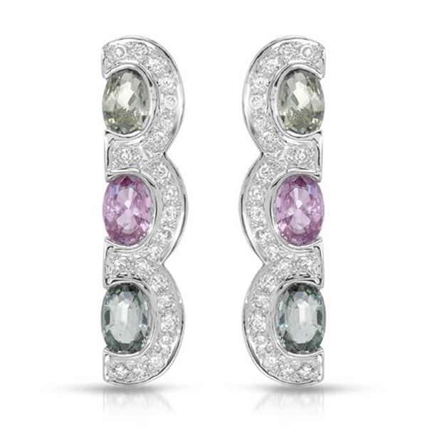 Natural 3.86 CTW Multi-Sapphire & Diamond Earrings 14K White Gold - REF-101M7F
