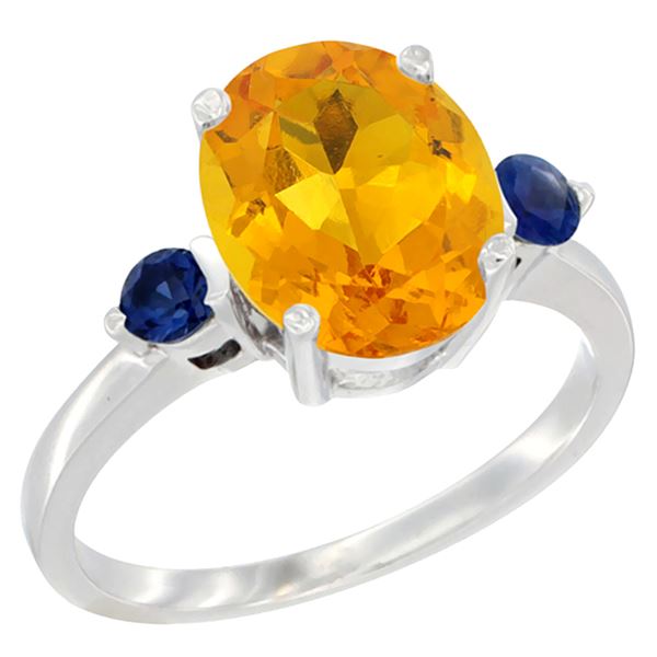 2.64 CTW Citrine & Blue Sapphire Ring 14K White Gold - REF-32V3R