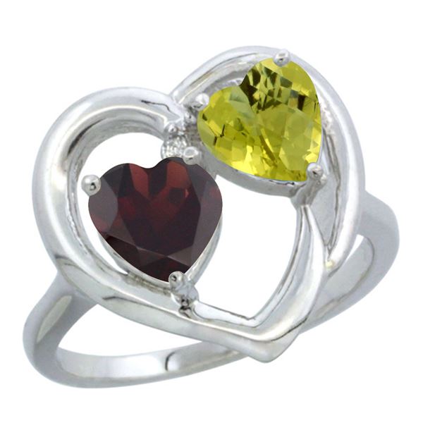 2.61 CTW Diamond, Garnet & Lemon Quartz Ring 14K White Gold - REF-33M5K