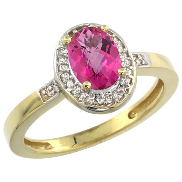 1.15 CTW Pink Topaz & Diamond Ring 14K Yellow Gold - REF-37F9N