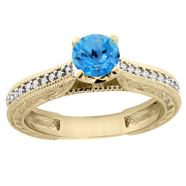 0.71 CTW Swiss Blue Topaz & Diamond Ring 14K Yellow Gold - REF-53W2F