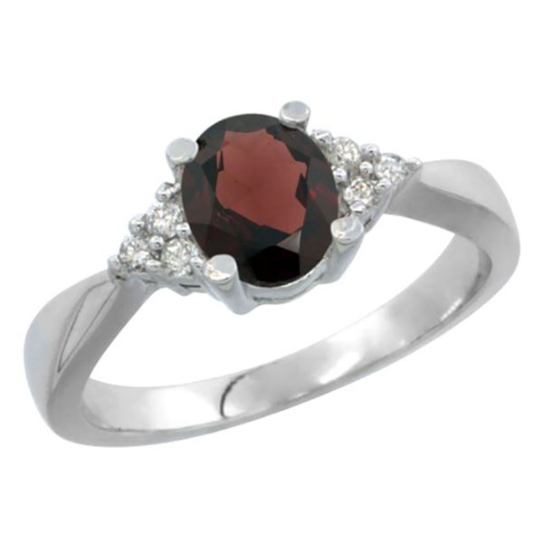 1.06 CTW Garnet & Diamond Ring 10K White Gold - REF-28H4M