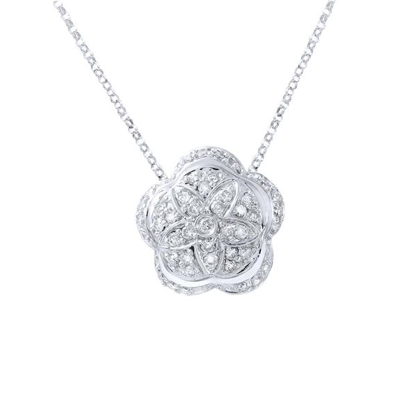 Natural 0.80 CTW Diamond Necklace 14K White Gold - REF-79F2M