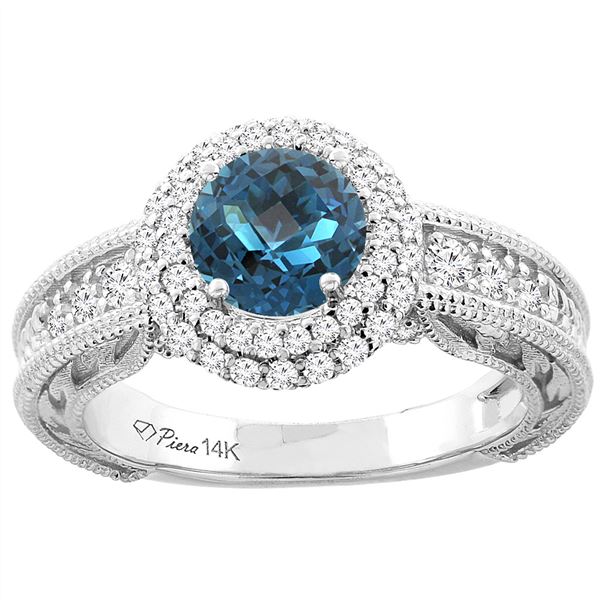 1.45 CTW London Blue Topaz & Diamond Ring 14K White Gold - REF-86W7F