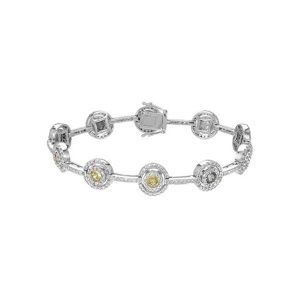 Natural 6.03 CTW Multi-Sapphire & Diamond Bracelet 14K White Gold - REF-357N3Y